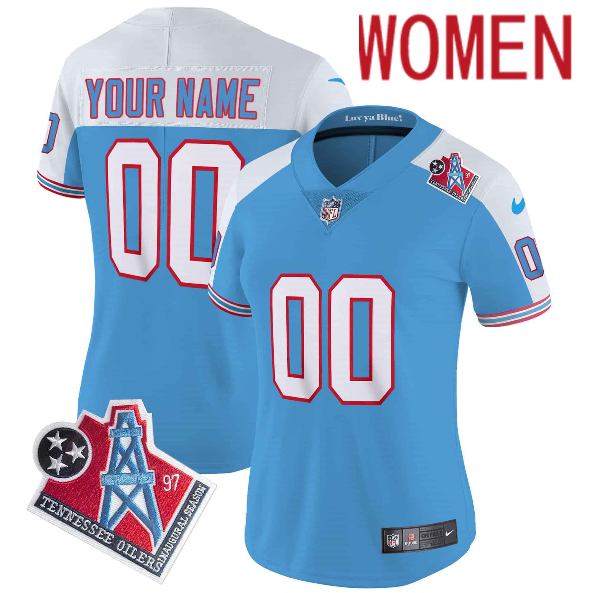 Women Tennessee Titans Light Blue 1997 Throwback 2024 Nike Limited Vapor Custom NFL Jersey style 1